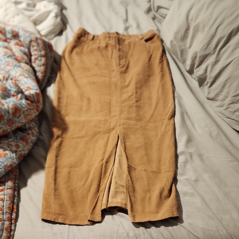 Tan Maxi Skirt with Front Slit